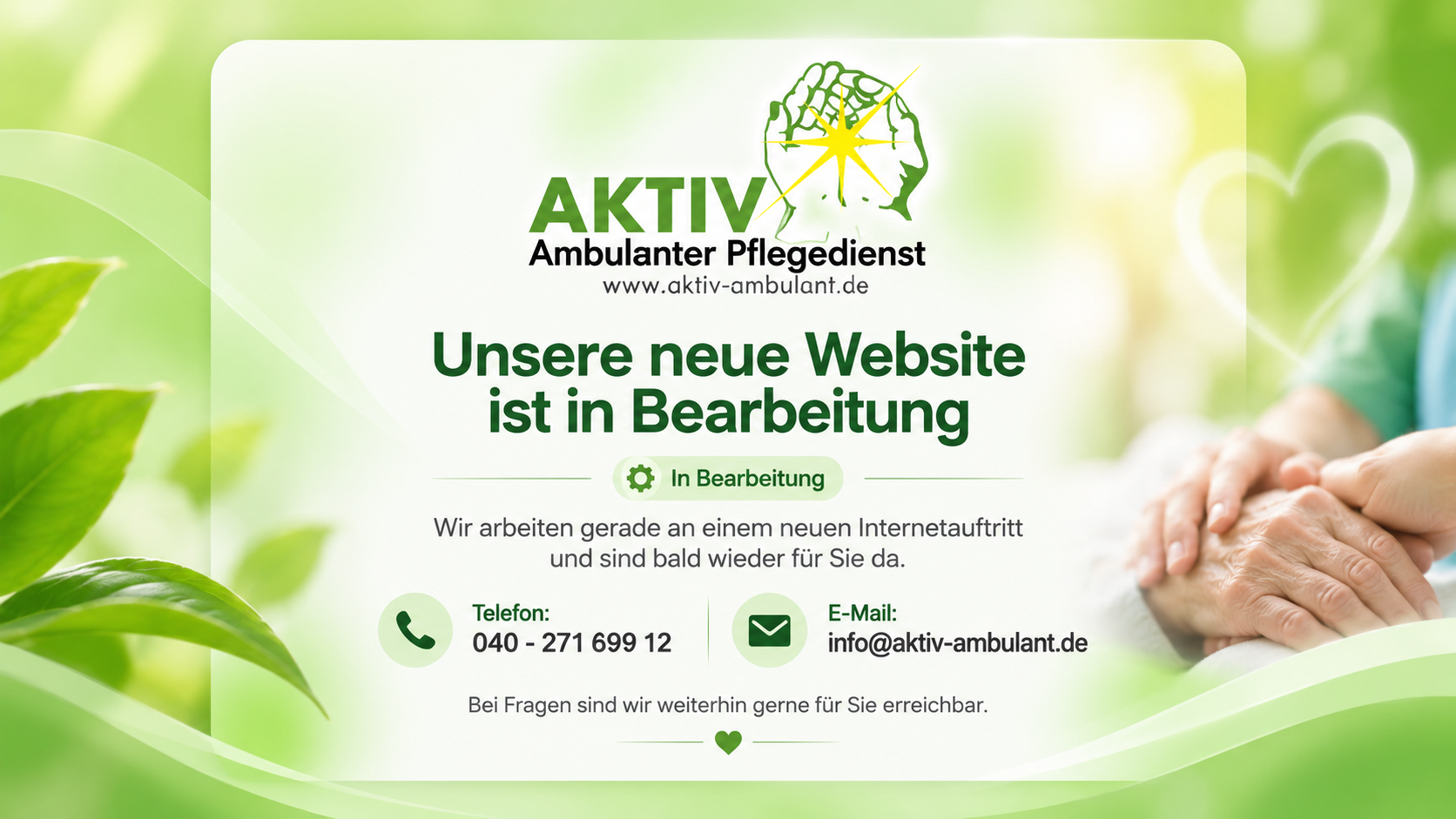 Aktiv Ambulanter Pflegedienst – Unsere neue Website ist in Bearbeitung